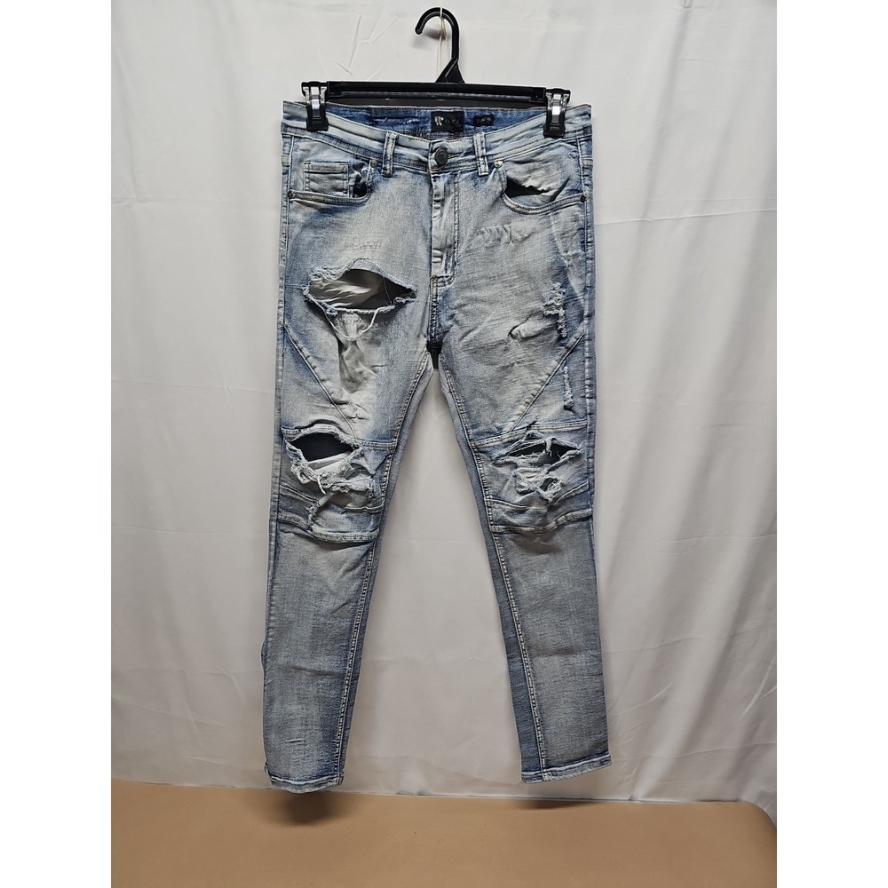 Waimea Mens Blue Skinny Fit Slim Denim Jeans‎ Distressed Size Reg 34